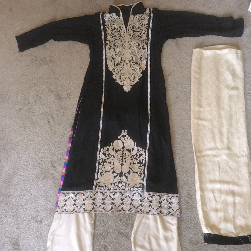 3 piece Black and Goldish embroidered salwa kameez